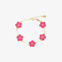 David Charles Girls Gold & Pink Flower Bracelet New