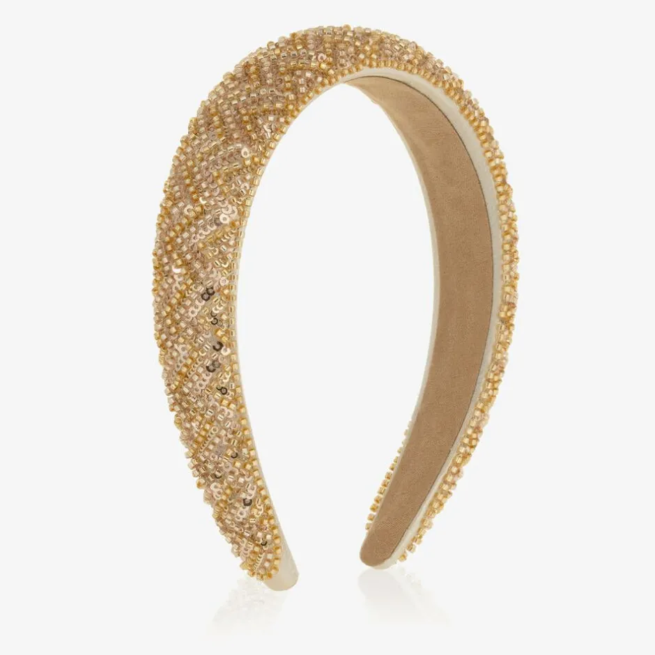 David Charles Girls Gold Bead & Sequin Hairband Outlet