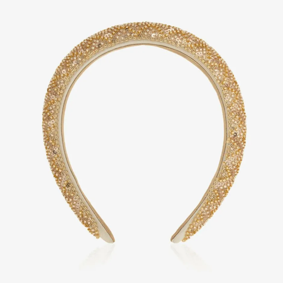David Charles Girls Gold Bead & Sequin Hairband Outlet