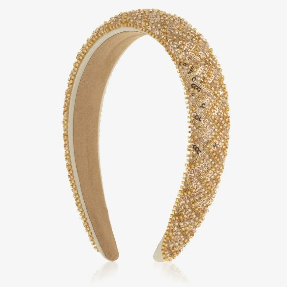 David Charles Girls Gold Bead & Sequin Hairband Outlet
