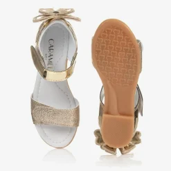 Caramelo Kids Girls Gold Bow Sandals Clearance