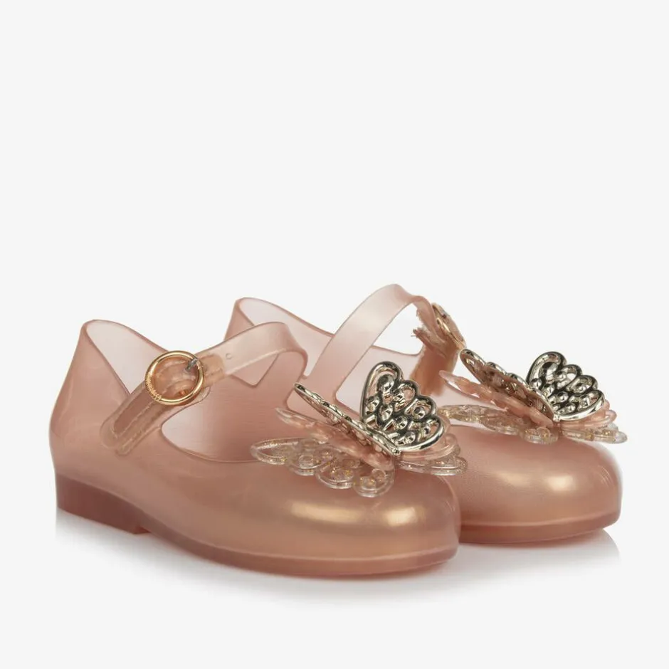Mini Melissa Girls Gold Butterfly Jelly Shoes Clearance