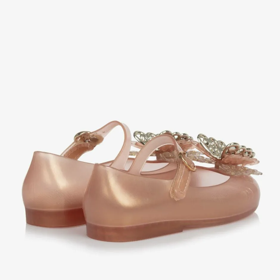 Mini Melissa Girls Gold Butterfly Jelly Shoes Clearance