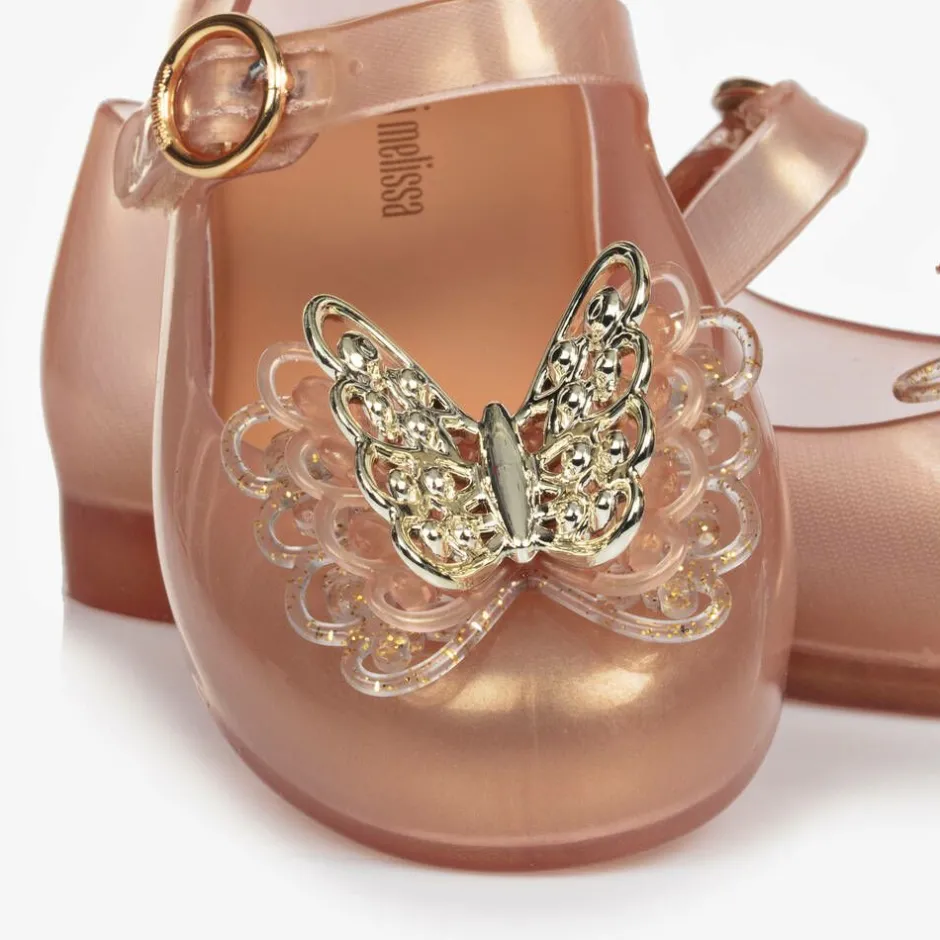 Mini Melissa Girls Gold Butterfly Jelly Shoes Clearance