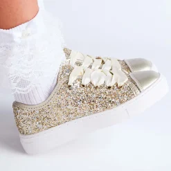 Sevva Girls Gold Glitter Lace-Up Trainers Outlet