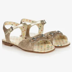 Gucci Girls Gold Horsebit Sandals Discount