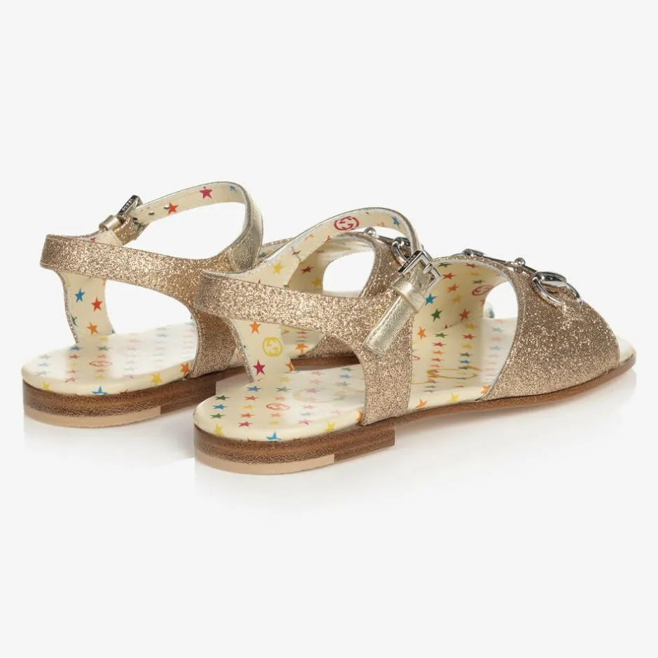 Gucci Girls Gold Horsebit Sandals Discount