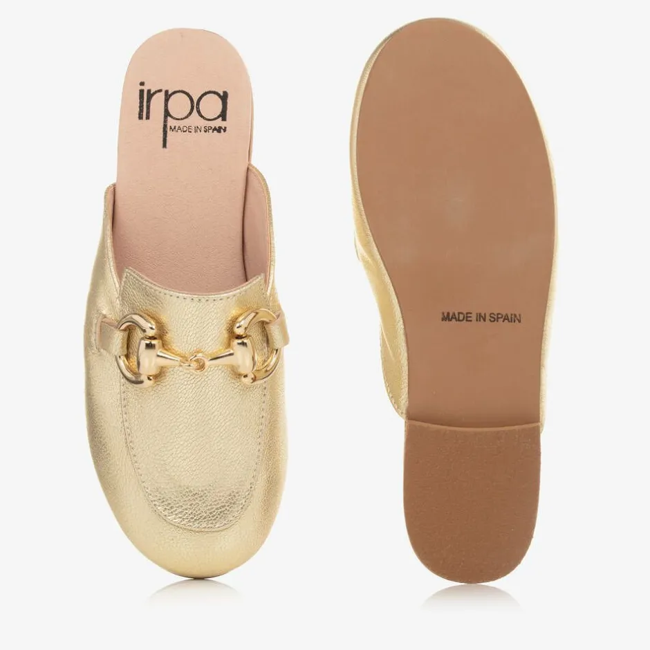Irpa Girls Gold Leather Backless Loafers Outlet