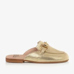 Irpa Girls Gold Leather Backless Loafers Outlet