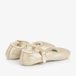 Bonpoint Girls Gold Leather Ballerina Shoes Outlet