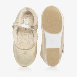 Bonpoint Girls Gold Leather Ballerina Shoes Outlet
