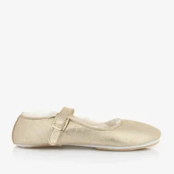 Bonpoint Girls Gold Leather Ballerina Shoes Outlet