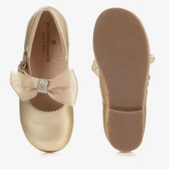 Childrens Classics Girls Gold Leather Bow Shoes Sale