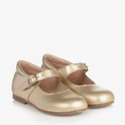 Childrens Classics Girls Gold Leather Bow Shoes Sale