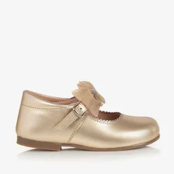 Childrens Classics Girls Gold Leather Bow Shoes Sale