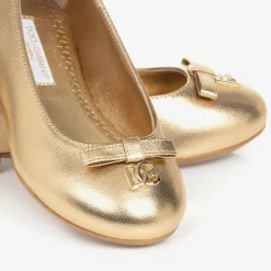 Dolce amp; Gabbana Girls Gold Leather DG Ballerina Pumps Online