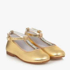 Childrensalon Occasions Girls Gold Leather Diamanté T-Bar Shoes Best