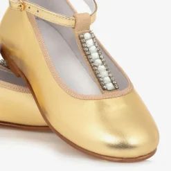 Childrensalon Occasions Girls Gold Leather Diamanté T-Bar Shoes Best