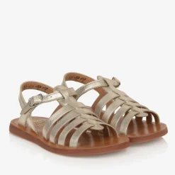 Pom dApi Girls Gold Leather Sandals Online