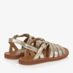 Pom dApi Girls Gold Leather Sandals Online