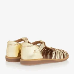 Pom dApi Girls Gold Leather Sandals Clearance