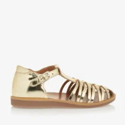 Pom dApi Girls Gold Leather Sandals Clearance