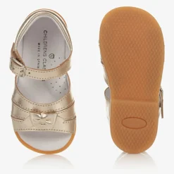 Childrens Classics Girls Gold Leather Sandals New