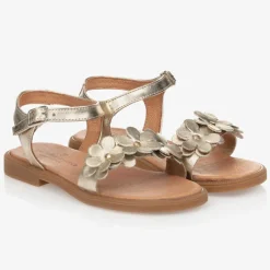 Childrens Classics Girls Gold Leather Sandals Discount