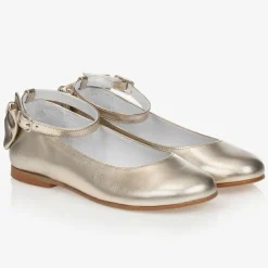 Childrens Classics Girls Gold Leather Shoes Discount
