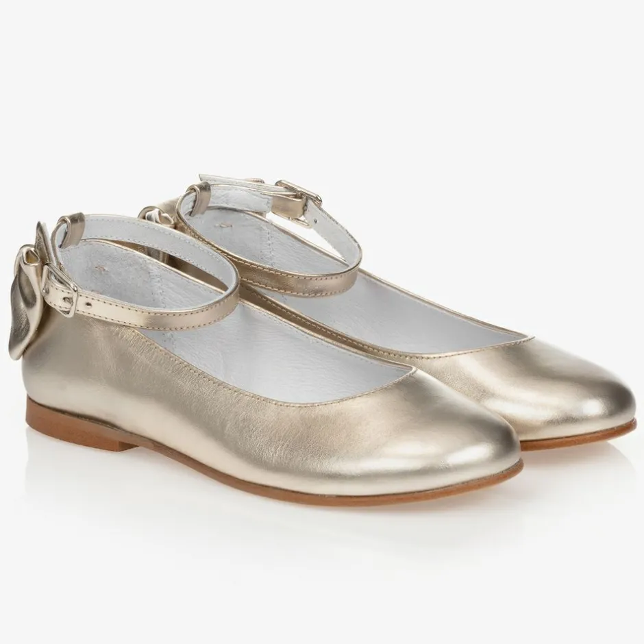 Childrens Classics Girls Gold Leather Shoes Discount