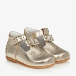 Childrens Classics Girls Gold Leather Shoes Hot