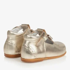 Childrens Classics Girls Gold Leather Shoes Hot