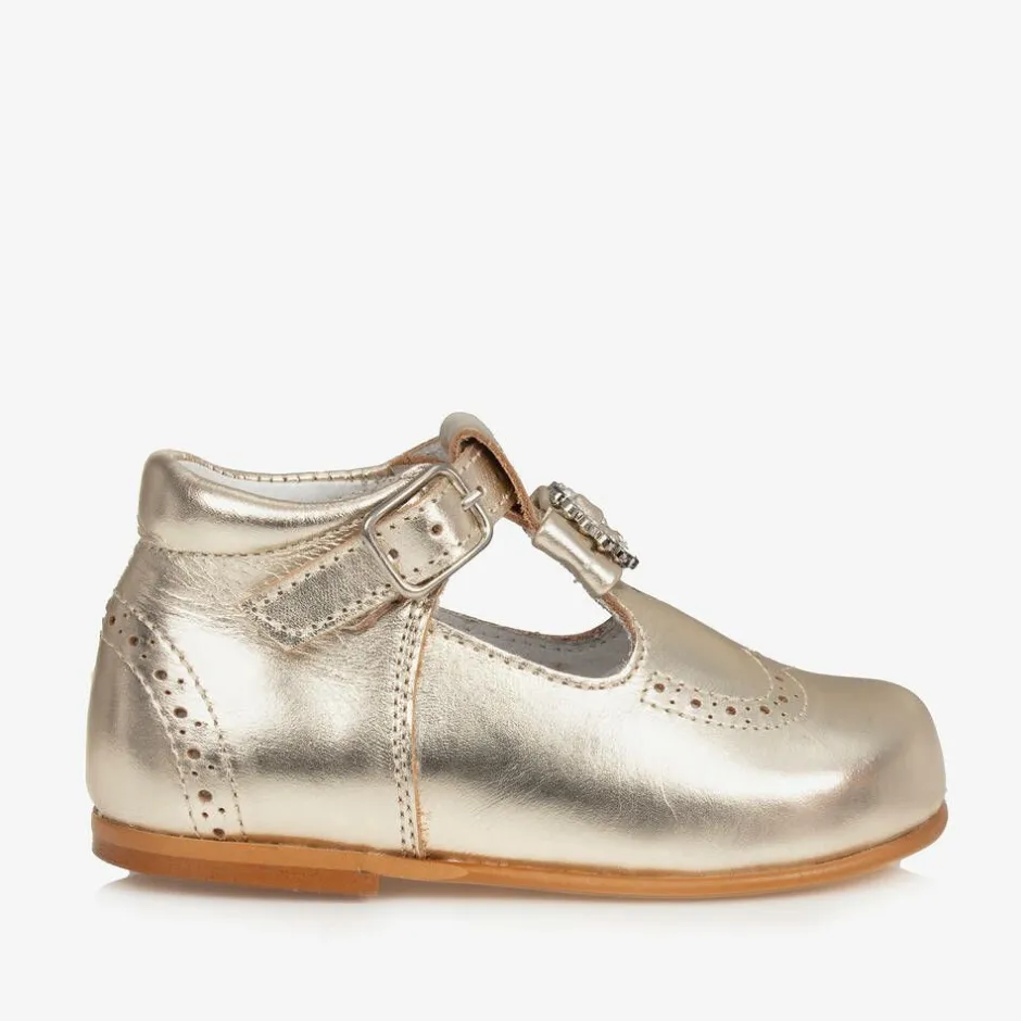 Childrens Classics Girls Gold Leather Shoes Hot