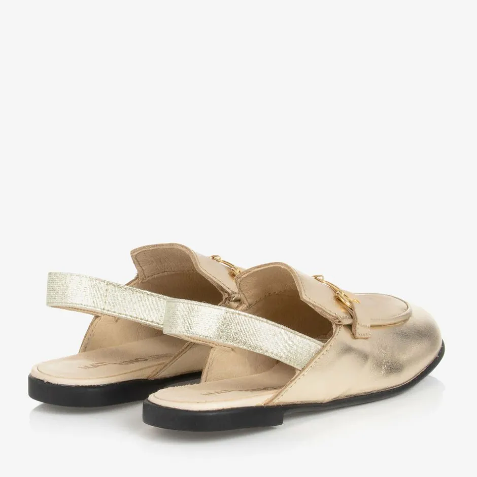 Naturino Girls Gold Leather Slingback Loafers Outlet