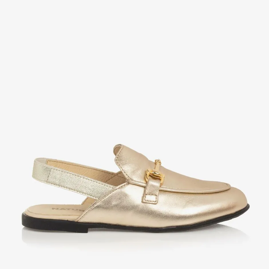 Naturino Girls Gold Leather Slingback Loafers Outlet
