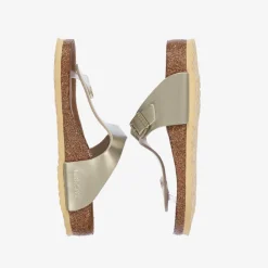 Birkenstock Girls Gold Leather T-Bar Flip-Flops Clearance