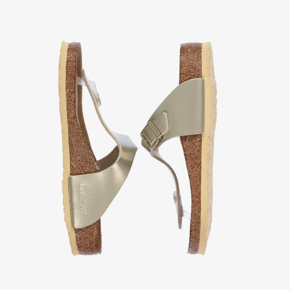 Birkenstock Girls Gold Leather T-Bar Flip-Flops Clearance
