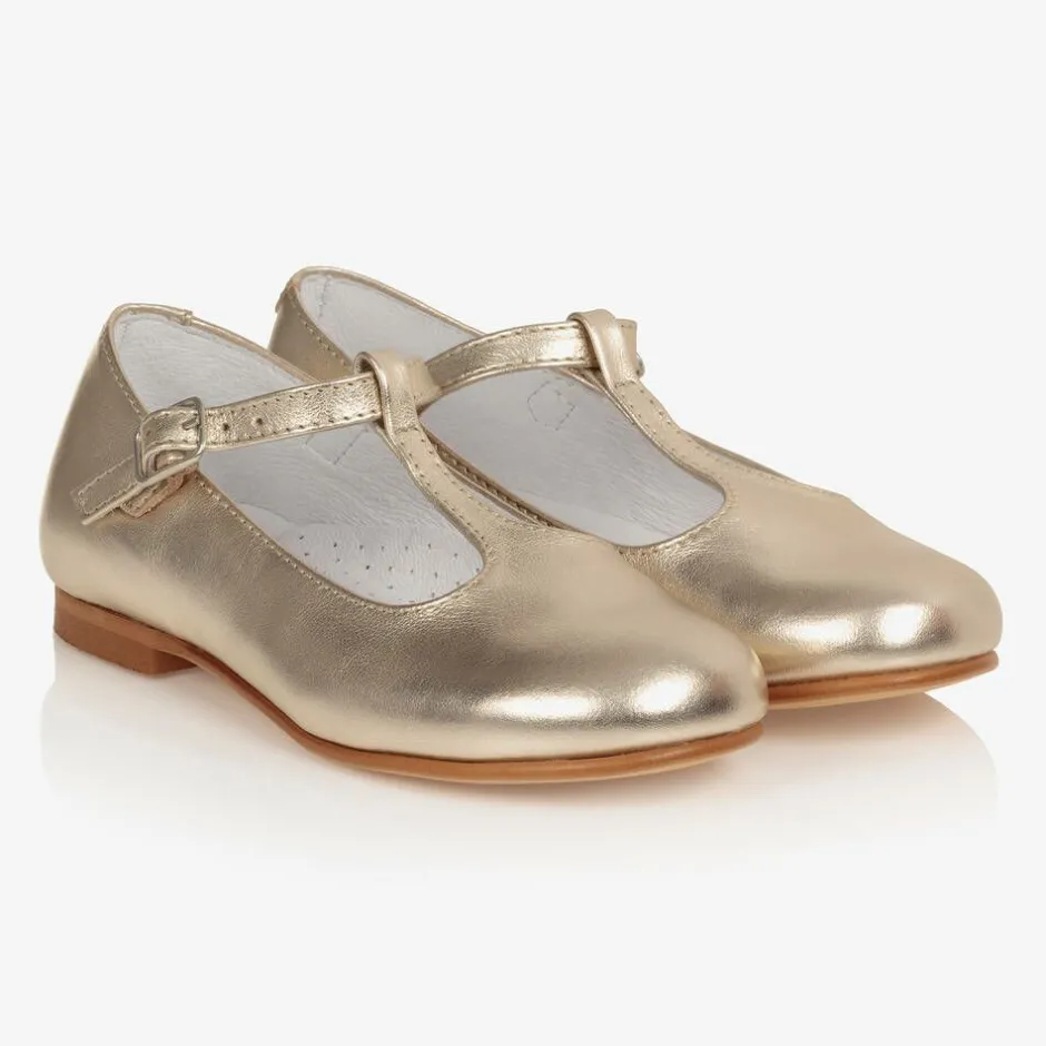 Beatrice amp; George Girls Gold Leather T-Bar Shoes New