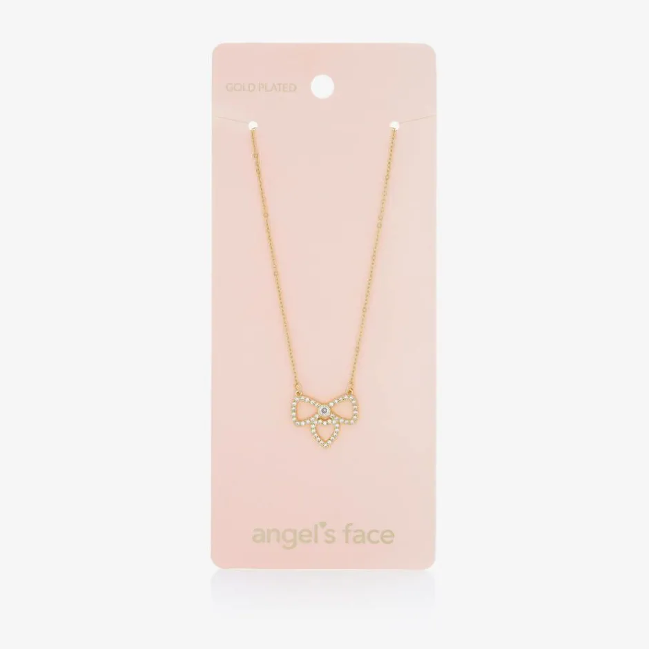 Angels Face Girls Gold Plated Bow Necklace (44cm) New