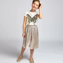 Childrensalon Occasions Girls Gold Pleated Skirt Hot