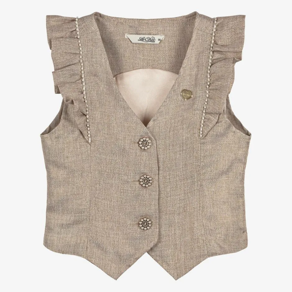 Le Chic Girls Gold Ruffle Waistcoat New