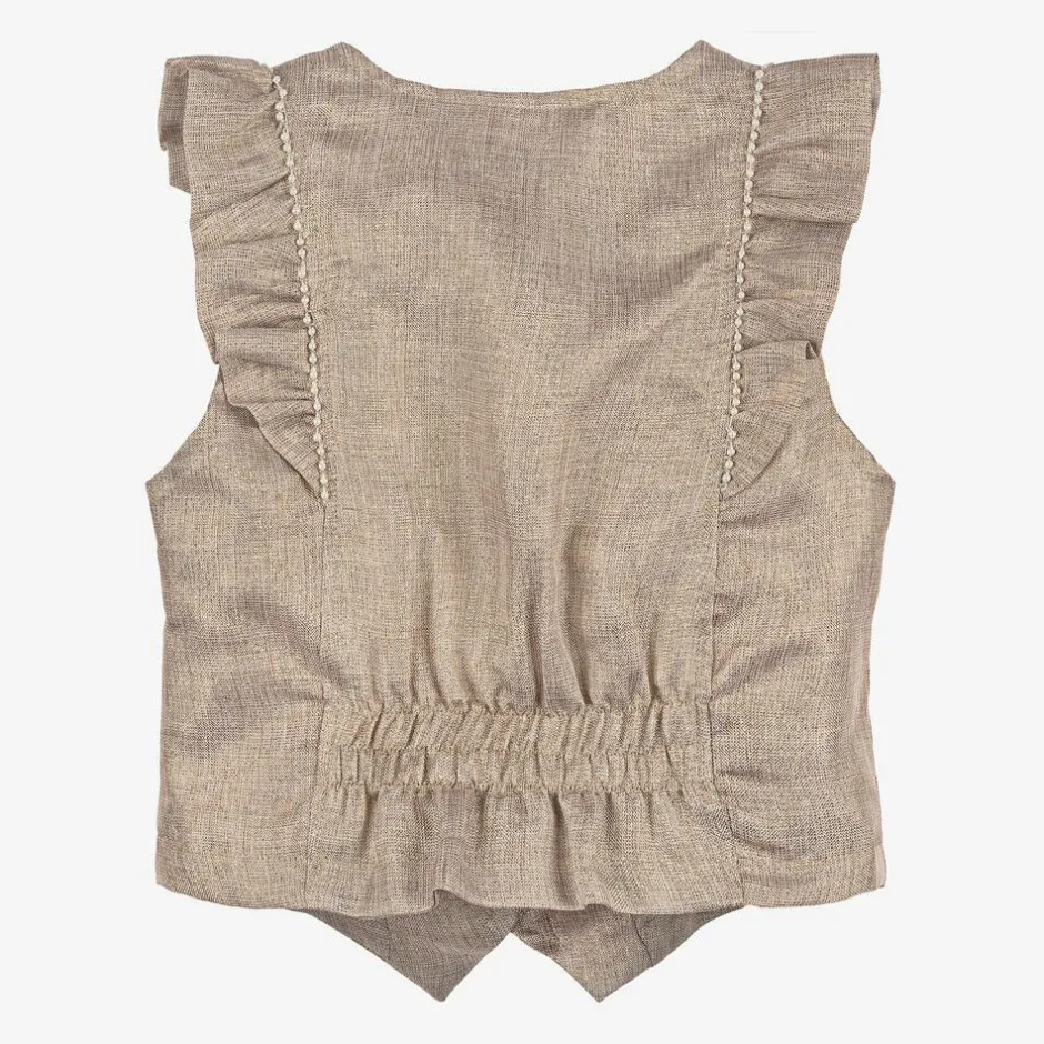 Le Chic Girls Gold Ruffle Waistcoat New
