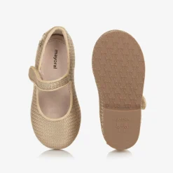 Mayoral Girls Gold Sequinned Velcro Shoes New