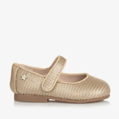 Mayoral Girls Gold Sequinned Velcro Shoes New