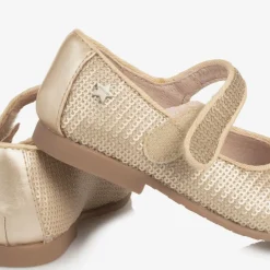 Mayoral Girls Gold Sequinned Velcro Shoes New