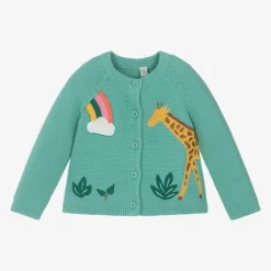 Frugi Girls Green Cotton Knit Giraffe Cardigan
