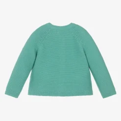 Frugi Girls Green Cotton Knit Giraffe Cardigan