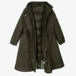 Moncler Enfant Girls Green Down Parka Coat New