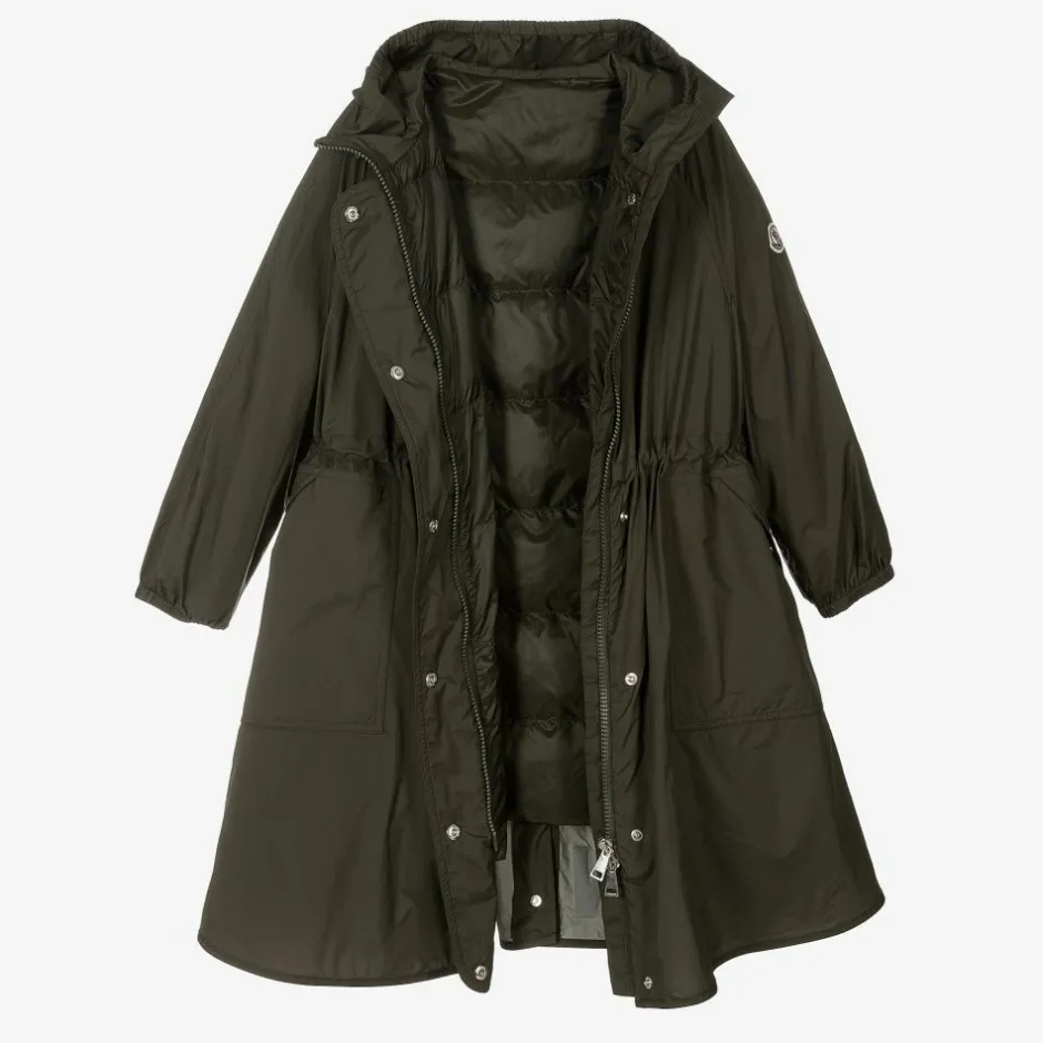Moncler Enfant Girls Green Down Parka Coat New