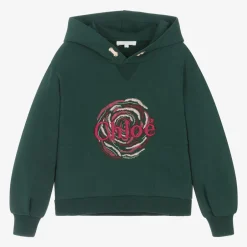 Chloé Girls Green Embroidered Cotton Hoodie New
